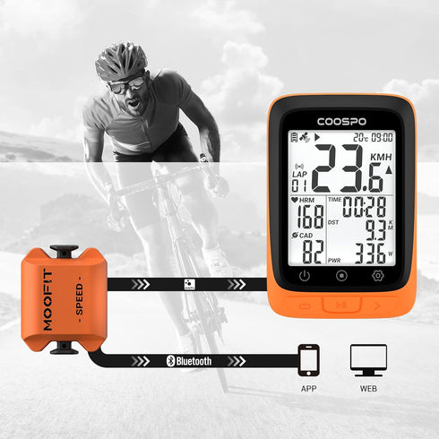 moofit Cadence Speed Sensor - Bluetooth & ANT+ Wireless RPM Cycling Spin Bike Sensor - IP67 Waterproof