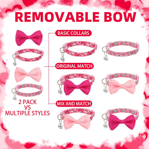 PUPTECK Bowtie Dog Collar with Bell, 2 Packs Adjustable Cute Puppy Collar, Sweet Gift for Small Dogs 11.8-15.7 in