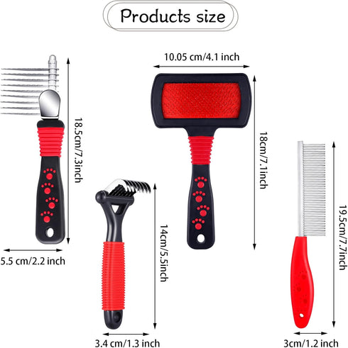 4 Pieces Pet Grooming Kit - Dematting Combs, Slicker Brush, Steel Comb for Dogs, Cats, and Poodles Hair Removal