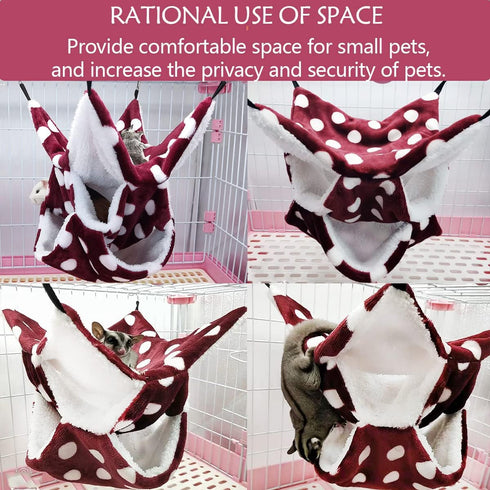 LEFTSTARER Triple-Layer Hammock Bedding for Small Pets, Rat Ferret Sugar Glider Cage Accessories (Red)