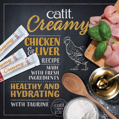 Catit Creamy Lickable Cat Treat, Healthy Chicken & Liver Treat, 12 Pack