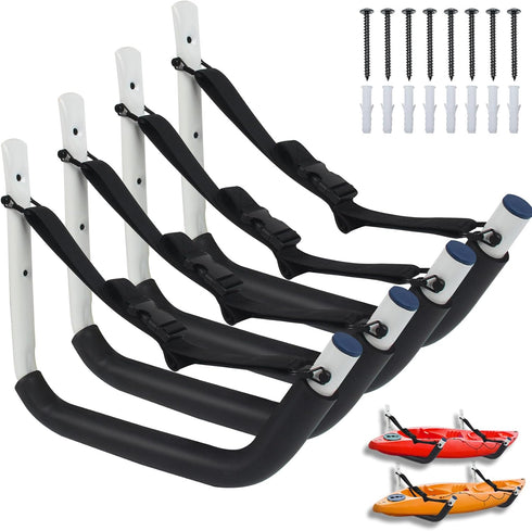 Kayak Storage Rack Wall Mount for Garage, 4 Pack for Hanging Canoe, Surfboard, Snowboard, Paddle Board, Bikes