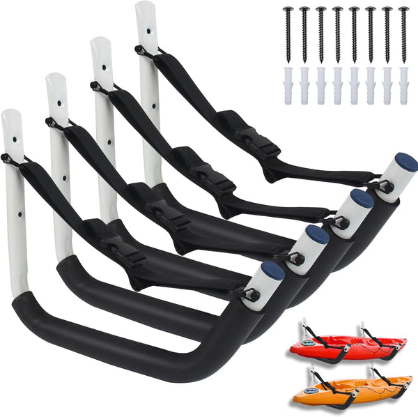 Kayak Storage Rack Wall Mount for Garage, 4 Pack for Hanging Canoe, Surfboard, Snowboard, Paddle Board, Bikes