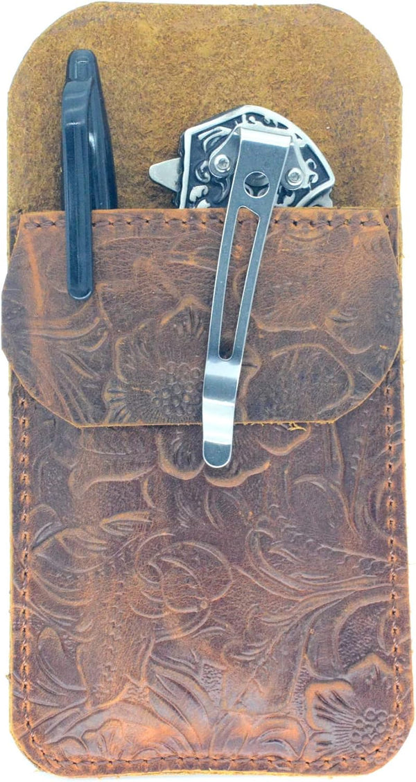 JJNUSA Leather EDC Pocket Slip, Army Knife Sleeve & Pen Holder for Everyday Carry, Camping Accessories