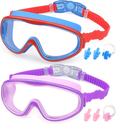 KAILIMENG Kids Swim Goggles, 2 Pack Anti-Fog Anti-UV Swimming Goggles for Ages 3-15