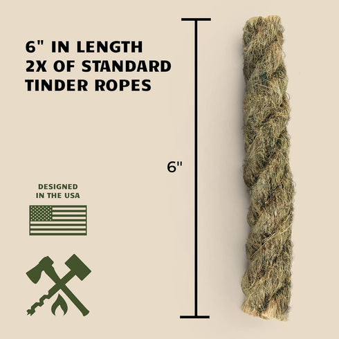 Jumbo Tinder Fire Starter Rope | 3 Pack Extra Large Natural Waterproof Kindling for Camping, Hiking & Backpacking