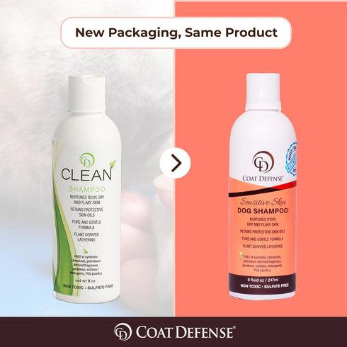 COAT DEFENSE Sensitive Dogs Shampoo, All-Natural Hypoallergenic, Soothes Itchy & Dry Skin, 8 Ounces Concentrated