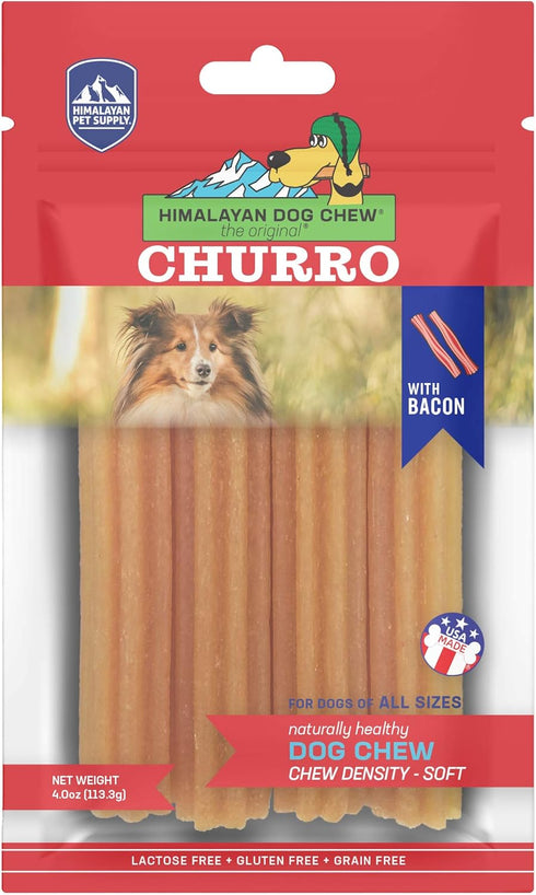 Himalayan Dog Chew Churro Yak Cheese Dog Chews, 100% Natural, Gluten Free, Healthy Treats, 4 Pack