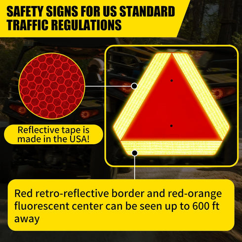 Slow Moving Vehicle Sign, Plastic DOT Triangle Signs, SMV Sign for Golf Cart Accessories, Tractor