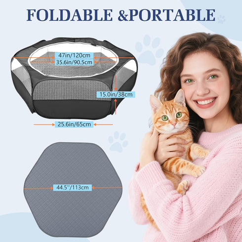 2-in-1 3 Pig/Rabbits/Chinchillas, Small Animals Playpen with Pad, Waterproof Small Pet Cage Tent with Reusable Pad