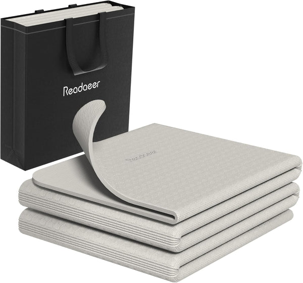 Readaeer Foldable Yoga Mat for Travel, 6mm Thick with Carrying Bag, Non-Slip TPE Exercise Mat