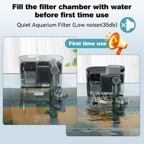 Skimmer, 10~20 hygger Hang On Back Aquarium Filter, Small Fish Tank Filter Waterfall Filtration System, Adjustable