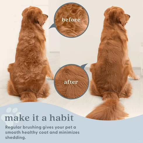 PAWSHOLIC Undercoat Rake for Dogs, Professional Pet Shedding Dematting Comb with Wood Handle for Cats and Dogs