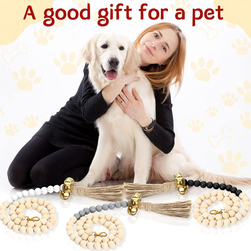 3 Jexine Pcs Dog Bell for Door Potty Training Adjustable Wooden Beads Hanging Dog Door Bells for Puppy Training
