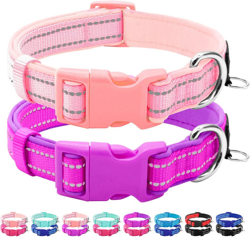 azuza 2 Pack Neoprene Padded Dog Collar for Small Dogs, Reflective Adjustable Safe and Comfy Collars, Purple/Pink, XS