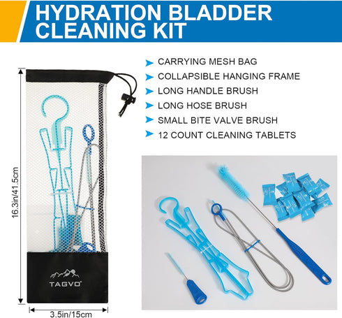 Hydration Bladder Cleaning Kit, 6 in 1 Water Bladder Cleaner Set, 3 Brushes, Cleaning Tablets, Carry Pouch