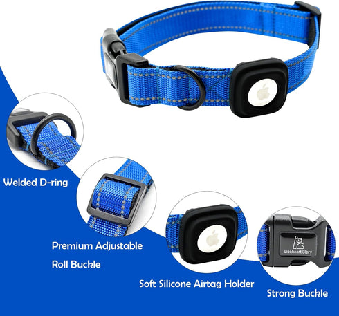 Lionheart glory Airtag Dog Collar, Reflective Adjustable Soft Classic Collar for Medium Dogs, Pet Gift