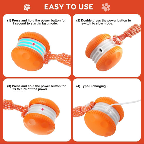 QGI Interactive Dog Toys, Random Path Electric Automatic Moving and Rolling Dogs Toy with Rope for Small Medium Large
