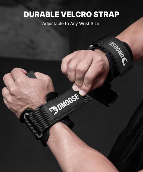 DMoose Fitness Weight Lifting Hooks (Pair) for Deadlifts, Pull Ups, Rows & Shrugs - Anti-Rip Nylon Strap Hand Grips