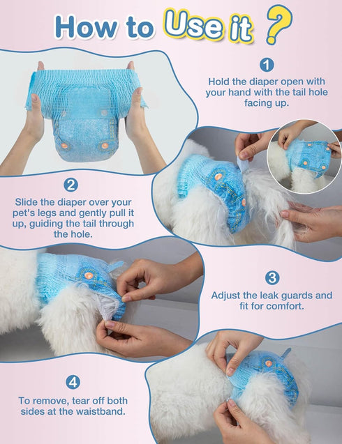 Female-40PCS, 360 Dono Dog Diapers Disposable Pull Up Stretchy Waist Wraps for Female Puppy Dogs in Heat Period