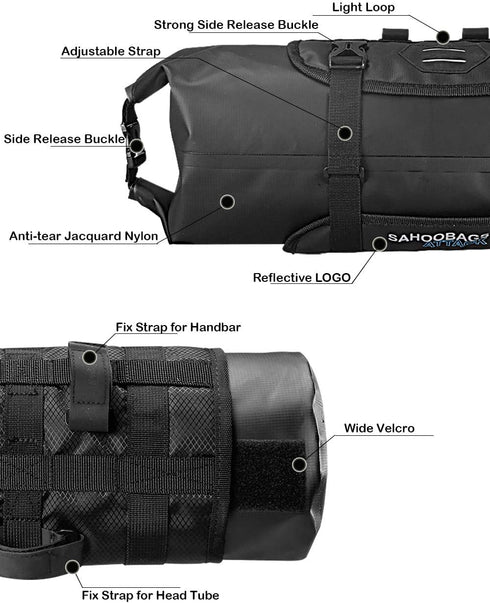 Roswheel Attack Series 111369 Waterproof Adjustable Capacity Bike Handlebar Bag with Detachable Dry Pack, Black