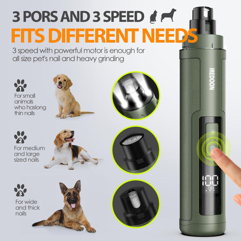 3-Speed 4 IREDOON Dog Nail Grinder Upgraded - Professional Super Quiet and Low Vibration Electric Pet Nail Grinder