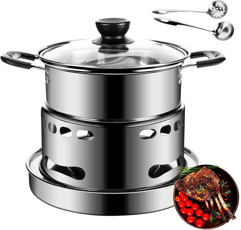 Hot Pot Alcohol Stove, Spirit Cooker with Pot, Camping Stoves Set, Easy to Carry Stainless Steel Liquid Stove