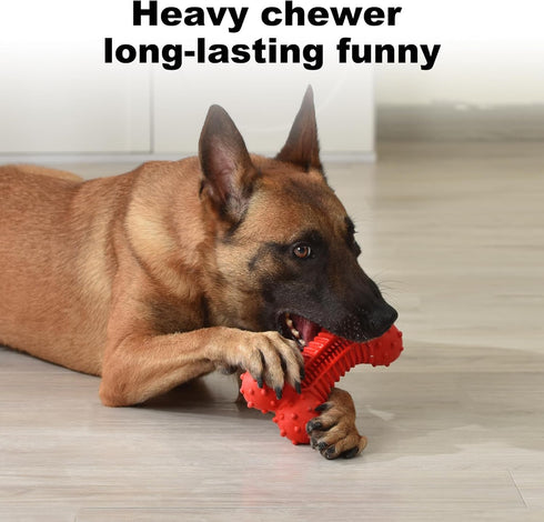 Dog Toys for Aggressive Chewers, Durable Natural Rubber Chew Toys for Medium Large Dogs with Bacon Flavor, Red