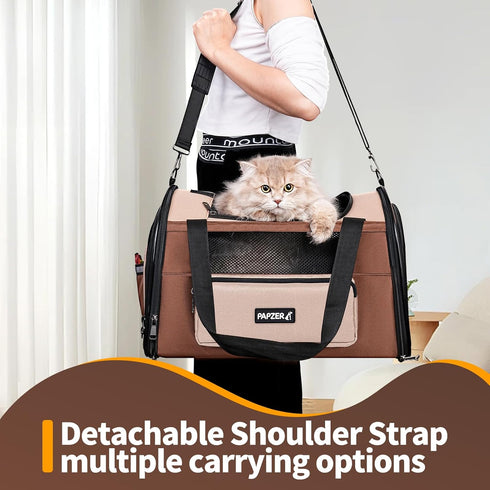 15 lbs 17.7x11.0x11.8 Inch Collapsible Small Pet Carrier for Cat with Fashion Pocket, Lightweight Sturdy Travel Carry