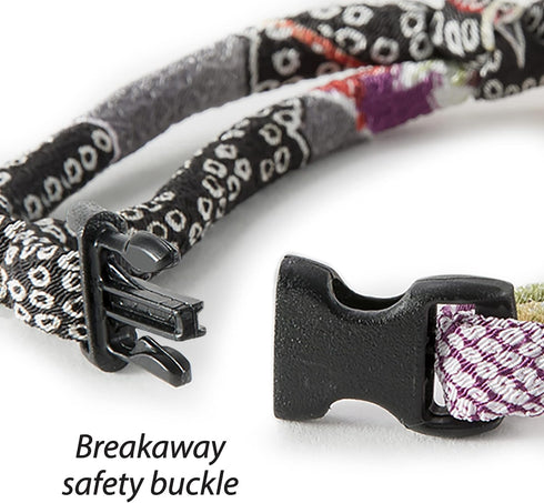 Necoichi Chirimen Hanabi Fireworks Cat Collar (Gray) - Safety Breakaway with Bell, Japanese Pattern
