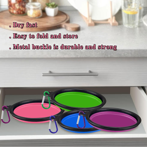 LAVAED 4 Pack Collapsible Dog Bowl, Portable Foldable Travel Silicone Pet Bowls with Carabiner Clip