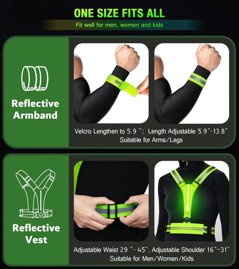 LED Reflective Vest Running Gear Set, USB Rechargeable Light Up Running Vest for Night Walking with Waterproof Phone