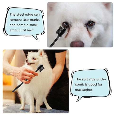 LUTER 4 Pcs Tear Stain Remover Comb - Double-Sided Multifunctional Dog Eye Comb Brush for Grooming