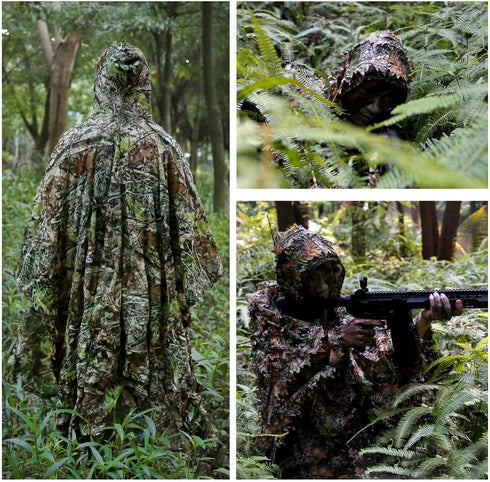 Zicac Outdoor Ghillie Suit | 3D Leafy Camo Poncho for Men | Hunting, Bird Watch, Military CS Cloak