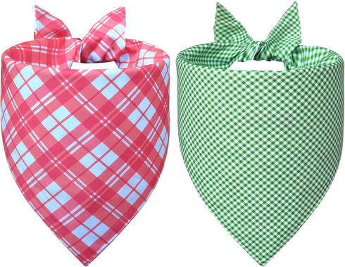 2 Pack (4 18-23" Spring Dog Bandanas Patterns) for Large X-Large Dogs - Reversible Floral Plaid Tie-On Scarves, Cherry