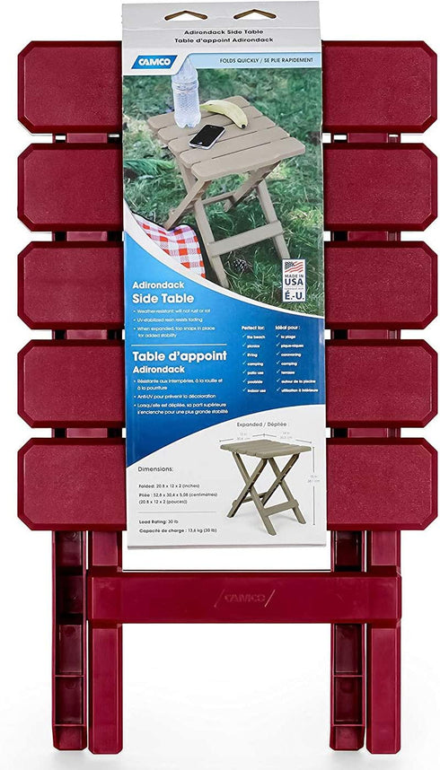 51684 Camco Red Regular Adirondack Portable Outdoor Folding Side Table, Perfect for The Beach, Camping, Picnics