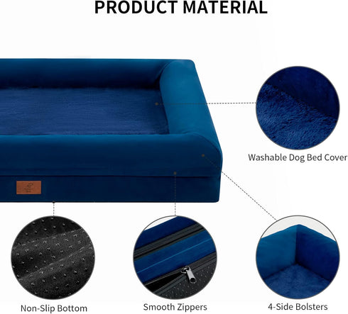 Large Orthopedic Dog Bed, Waterproof with Removable Cover, 4-Sides Bolster Soft Sofa Bed, Washable, Rich Blue