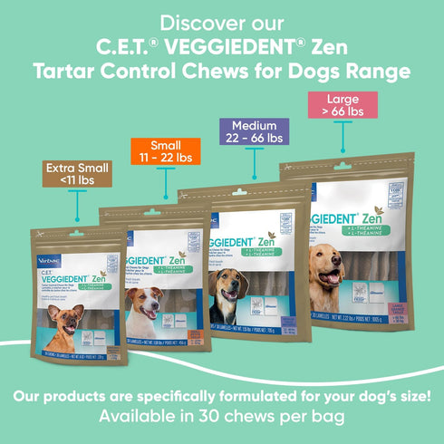 Virbac C.E.T. VEGGIEDENT Zen Tartar Control Chews for Dogs - Medium Size
