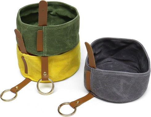 Waxed Canvas Foldable Dog Bowl (Grey)