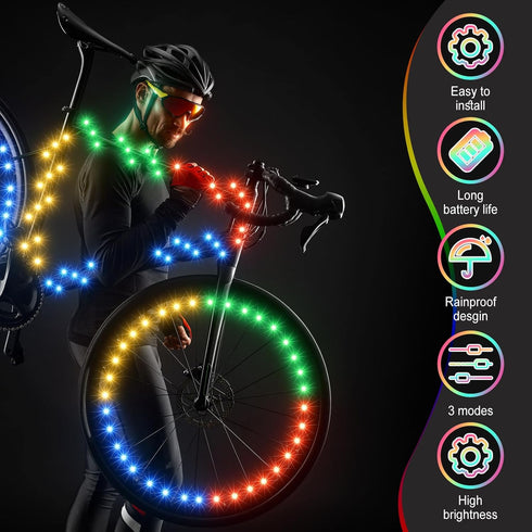 3 Woanger Pcs LED Bike Lights for Night Riding Bicycle Frame and Wheel Lights Battery Powered Bike Accessories Gifts