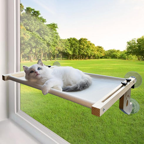 JTL-ADMCW Cat Sill Window Perch Hammock Sturdy Solid Wood Frame for Large Cats