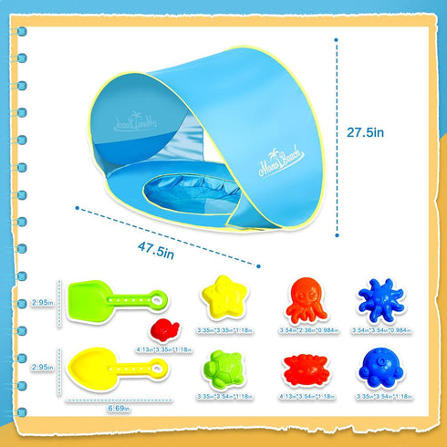 UPF50+ Set Monobeach Baby Beach Tent with Beach Sand Toys Pop Up Portable Shade Pool UV Protection Sun Shelter