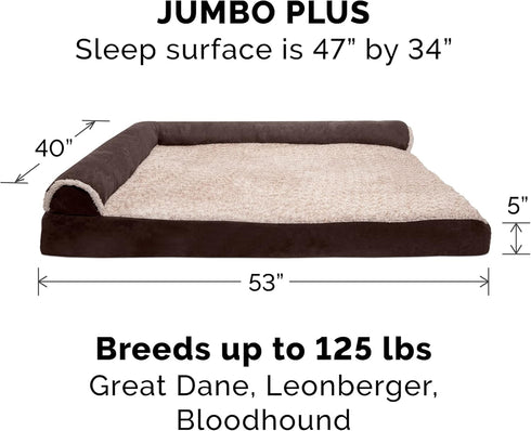 Furhaven Replacement Dog Bed Cover, Two-Tone Faux Fur & Suede L Shaped Chaise, Jumbo Plus (XX-Large), Espresso