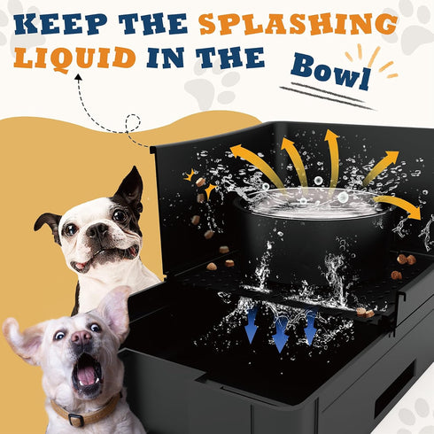 Mess Proof Dog Bowls Set, No Spill Edge Pet Feeder with 2 Stainless Steel Bowls for Medium Dogs