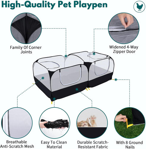 Small Animals Playpen,Pet Cage Tent Large Chicken Run Coop with Detachable Bottom Breathable Transparent Mesh Walls