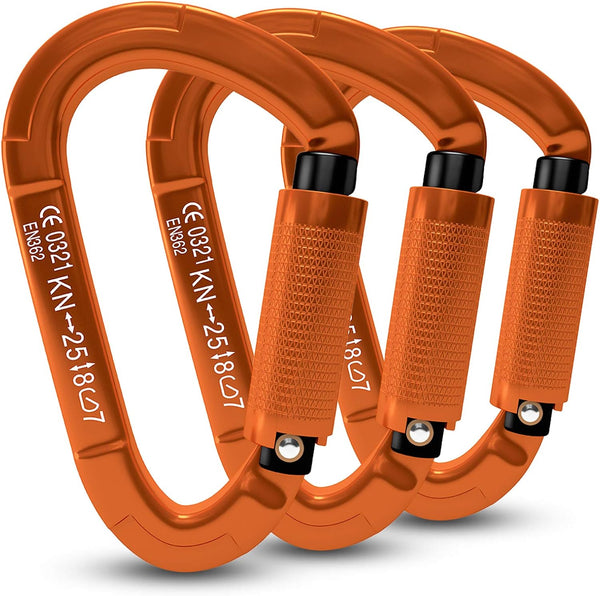 FVW Auto Locking Rock Climbing Carabiner Clips, UIAA Certified 25KN Heavy Duty D-Shaped Caribeaners for Rappelling