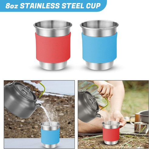 Odoland 16pcs Camping Cookware Mess Kit - Folding Camping Stove, Non-Stick Pots Pan Set for Outdoor Cooking