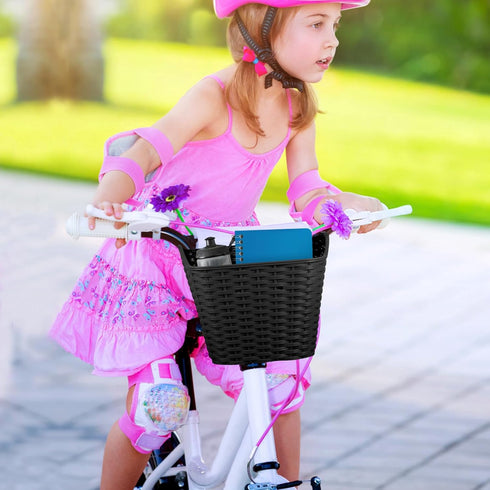 NOLITOY Bike Front Carrier Basket Braided Plastic Bike Vegetable Basket Black Retro Style Front Handlebar Storage