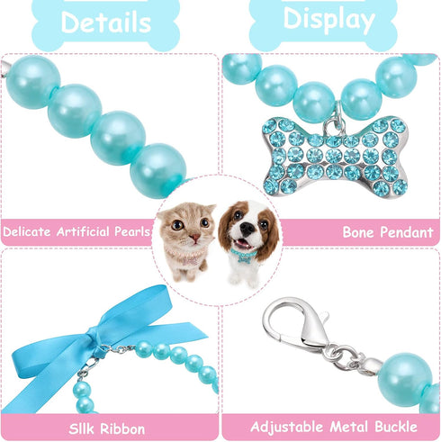 Frienda 5 Pcs Pet Pearl Necklace Diamond Crystal Dog Collars with Bling Rhinestones, Wedding Collar for Puppy Pets (S)