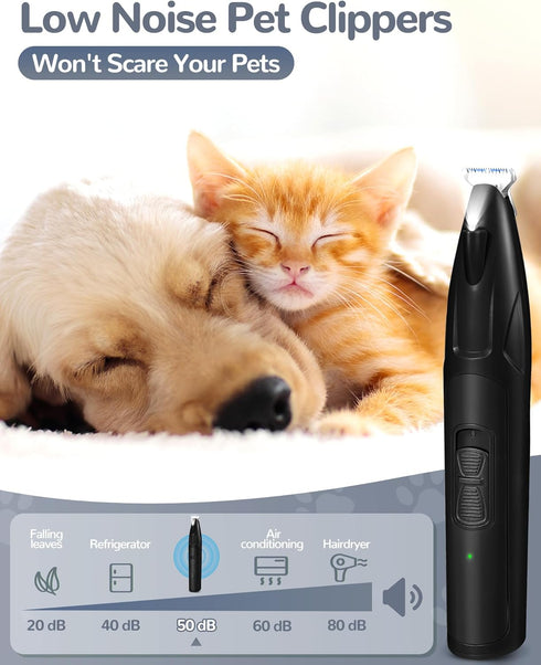 Dog Clippers for Grooming - 2 Speed Rechargeable Low Noise Pet Shaver with LED Light for Dogs & Cats Hair Trimming